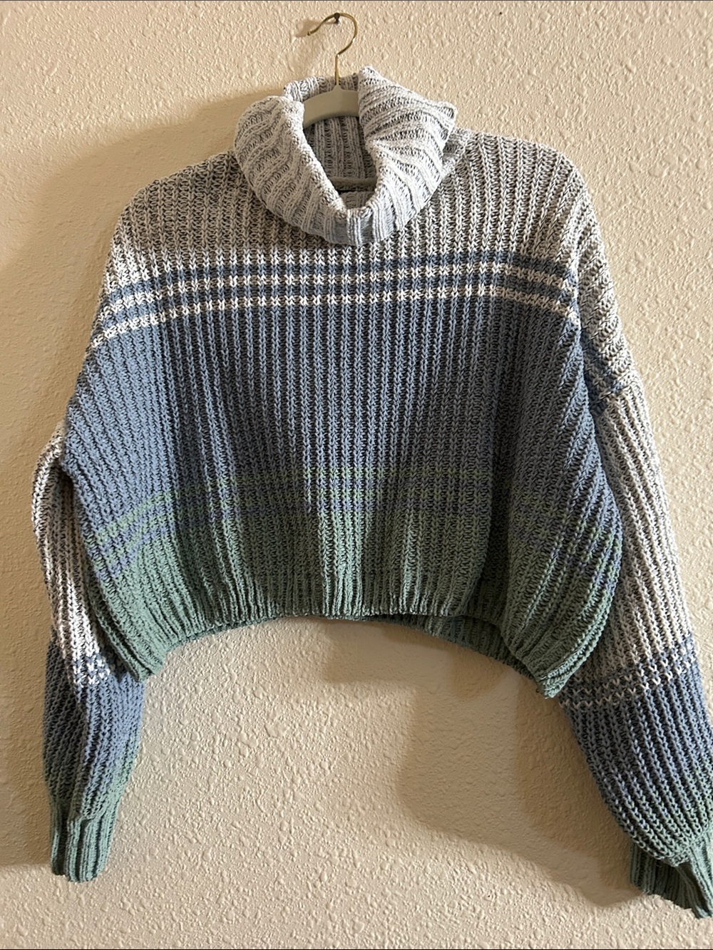 My Michelle Ombre Cropped Turtleneck Sweater - Gray Blue Green